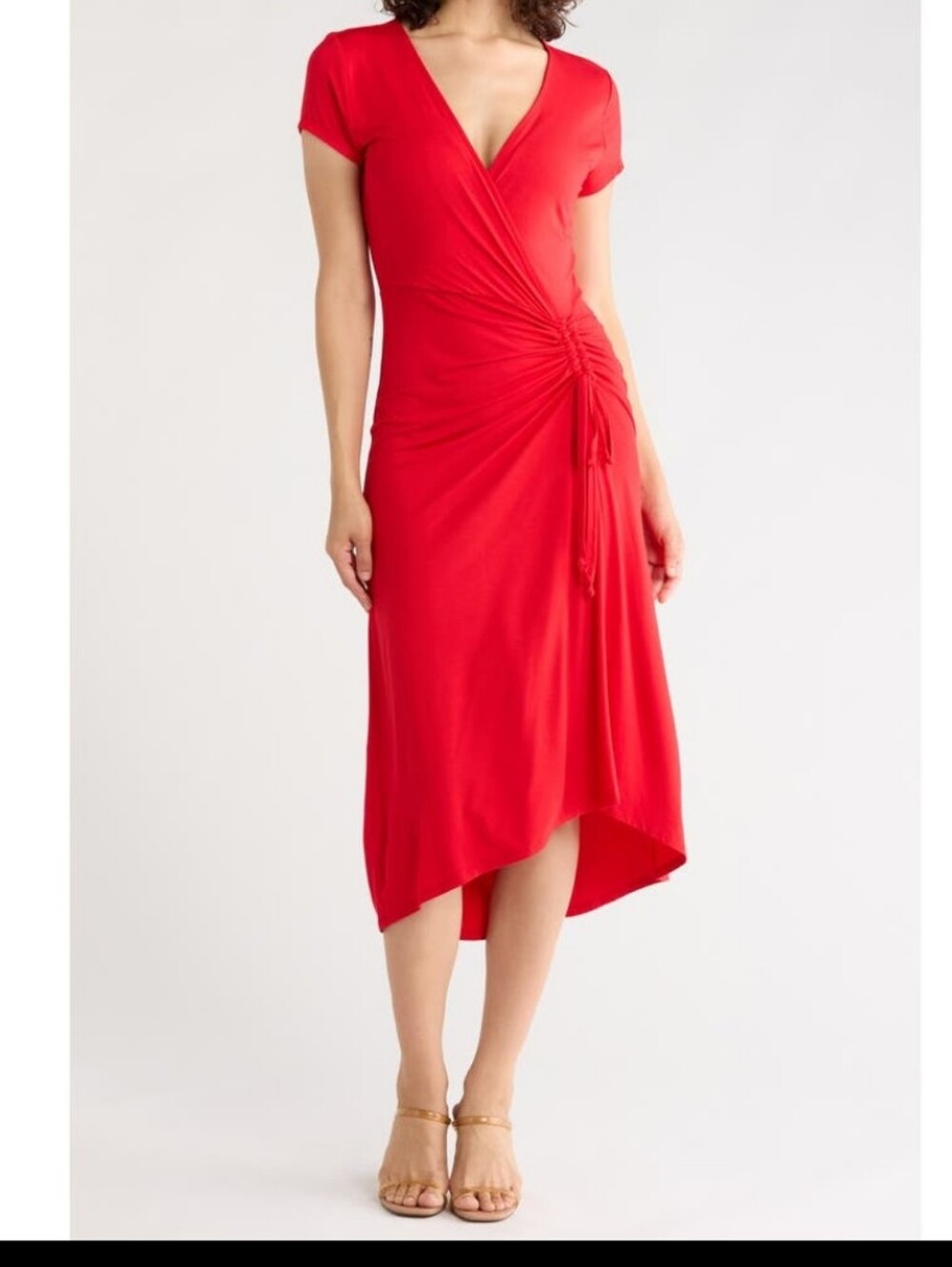 WEST K Red Ruched Drawstring Midi Dress XL – Rayon Spandex